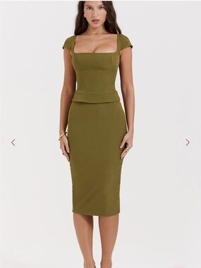 House of CB - Layana Olive Corset Midi Dress NWT - XS w/ BIGGER CUP (D-E) -W/Box